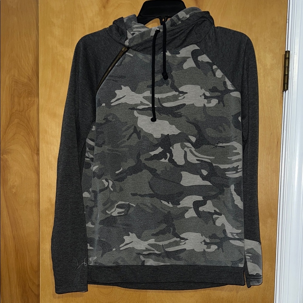 Camouflage Hoodie with Asymmetrical Zipper